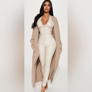 Fashion Nova Longline Cardigan Sweater in Oatmeal
